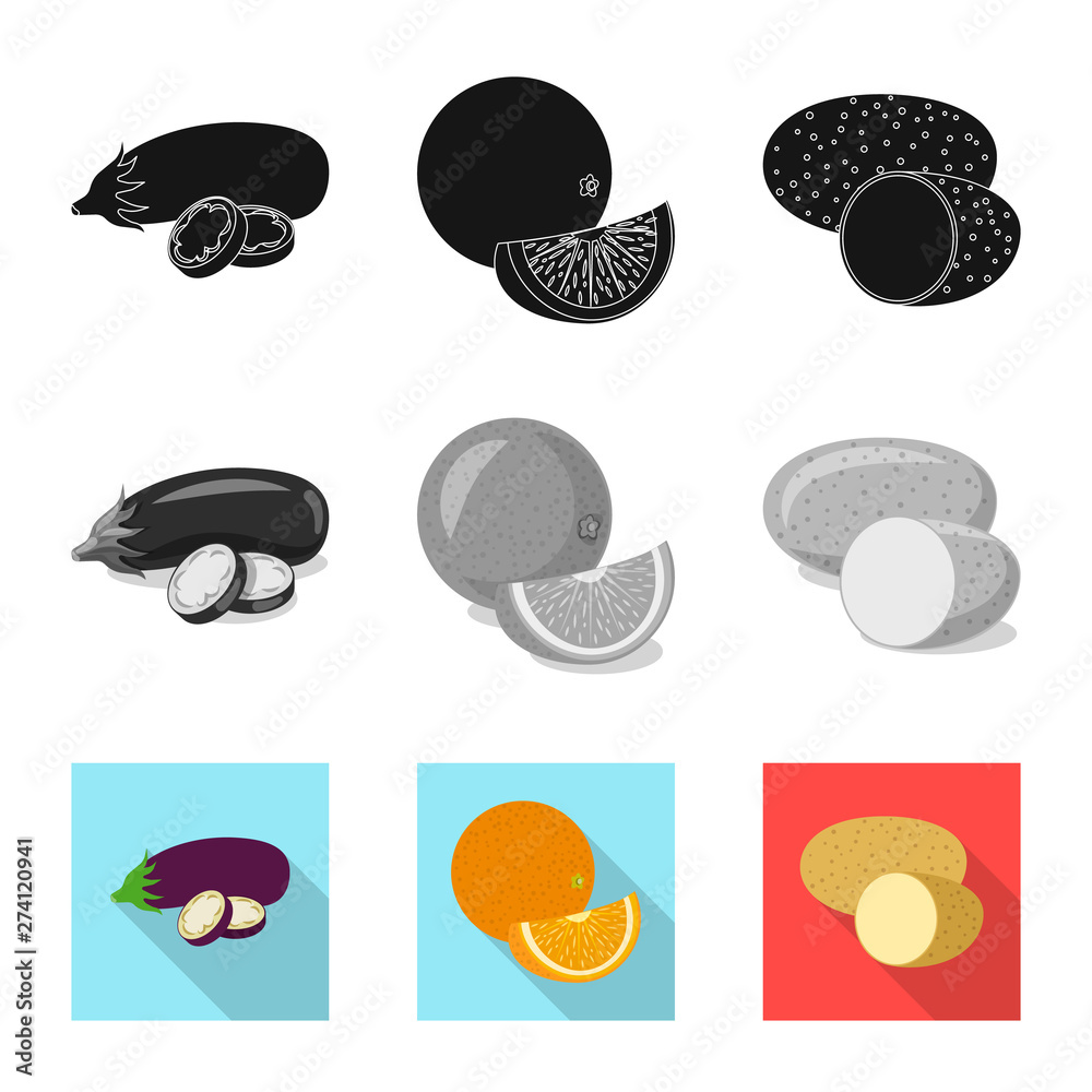 Vector illustration of vegetable and fruit symbol. Set of vegetable and vegetarian stock symbol for web. Vector illustration of vegetable and fruit symbol. Set of vegetable and vegetarian stock symbol for web.