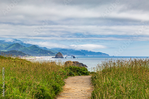 Looking along the Oregon coast towards Cannon Beach and Haystack Rock