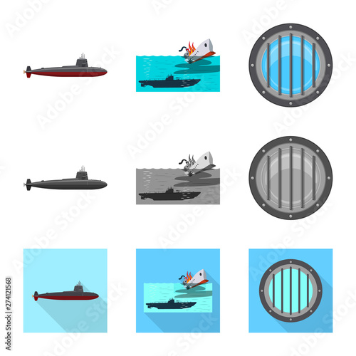 Isolated object of war and ship symbol. Collection of war and fleet stock vector illustration.