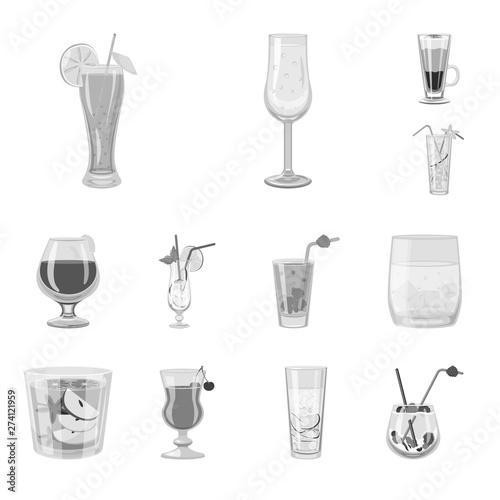 Vector illustration of bar and shaker symbol. Set of bar and restaurant stock vector illustration.