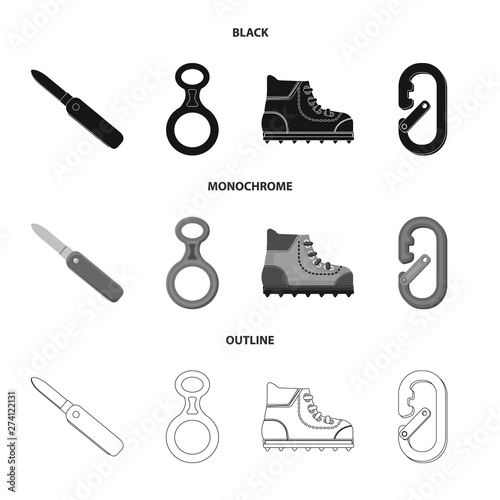 Vector design of mountaineering and peak symbol. Collection of mountaineering and camp stock symbol for web.