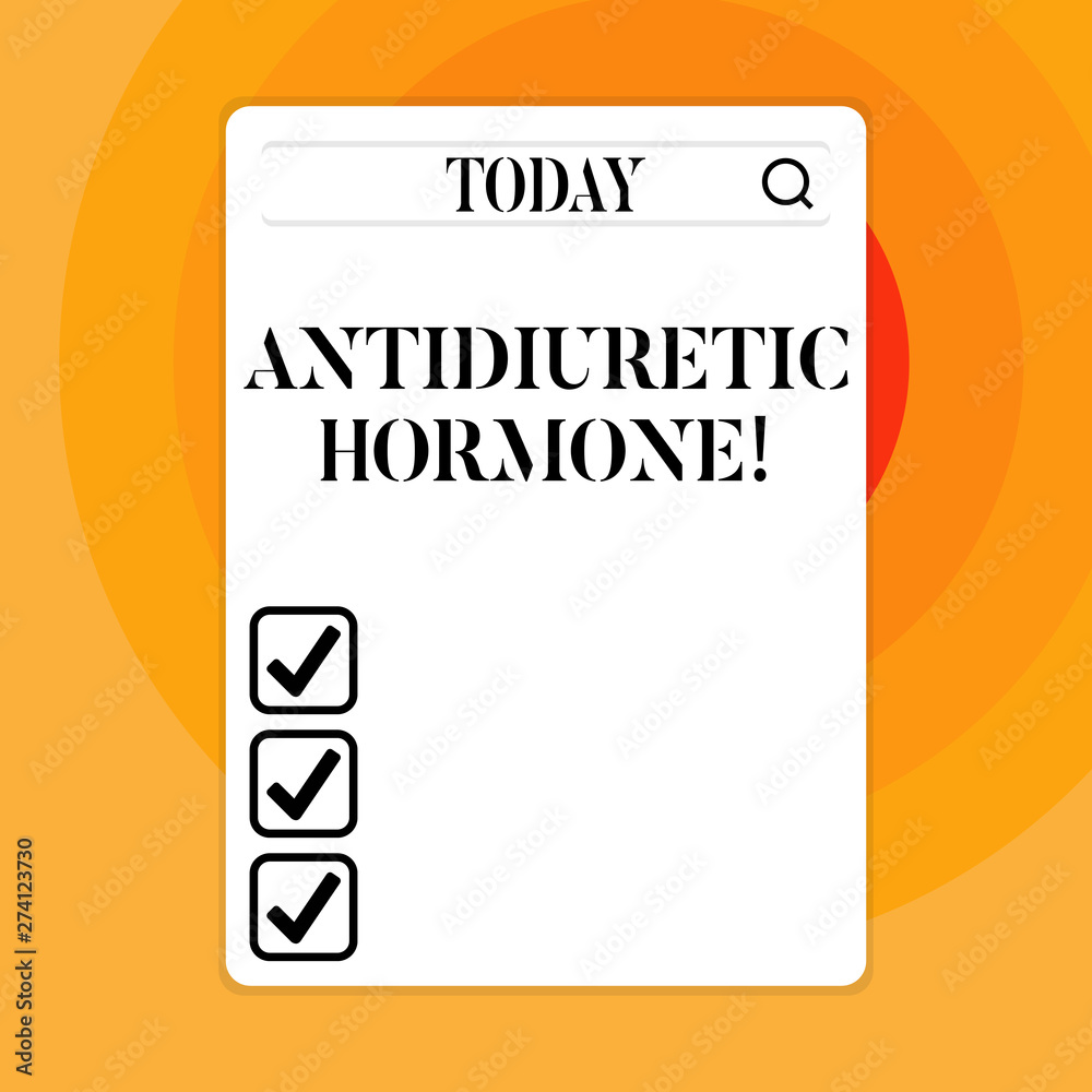 Text sign showing Antidiuretic Hormone. Business photo showcasing peptide molecule that is release by the pituitary gland Search Bar with Magnifying Glass Icon photo on Blank Vertical White Screen