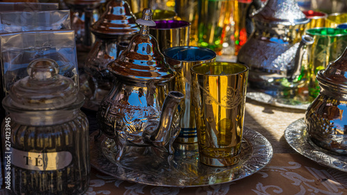 Moroccan tea set at a medieval fair in Spain