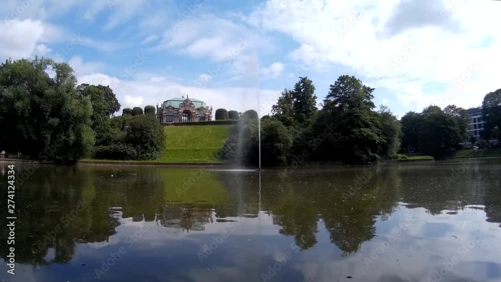DRESDEN GERMANY Zwinger park lake with fountain DRESDEN GERMANY Zwinger park lake with fountain