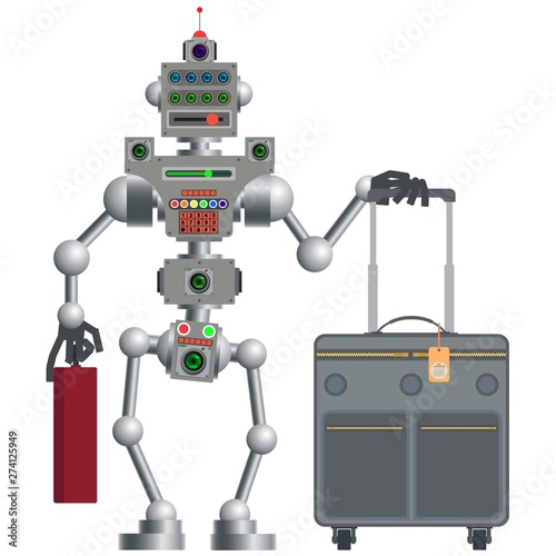 The robot flew by plane to the destination.