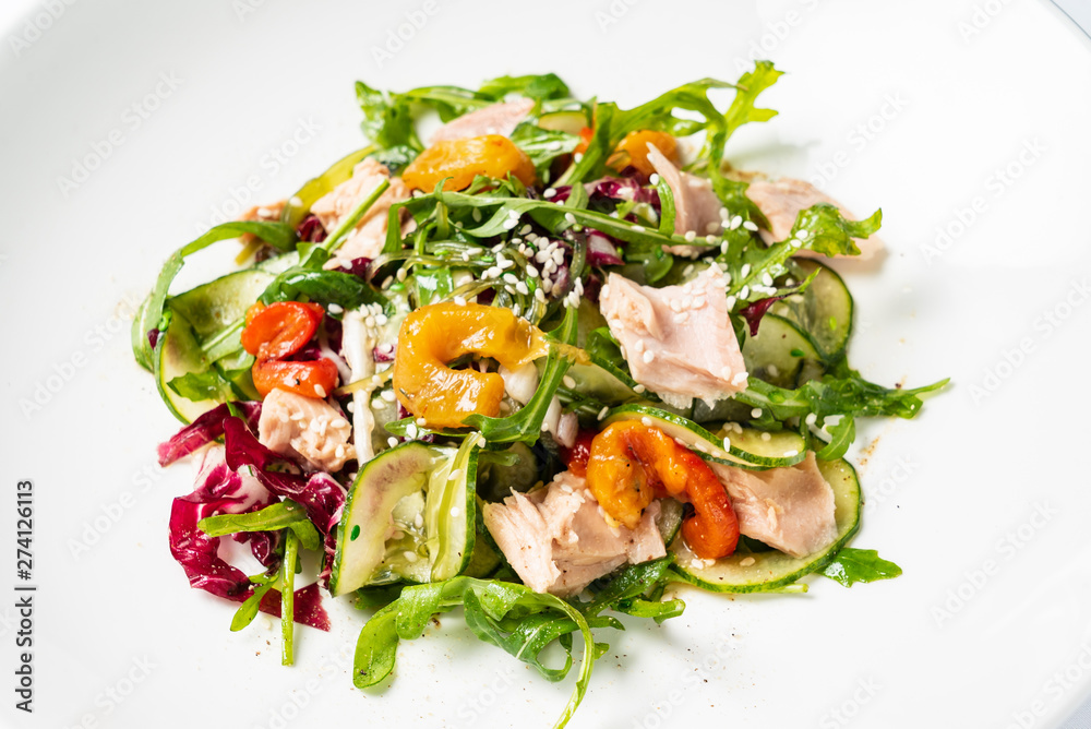salad with tuna on the white plate