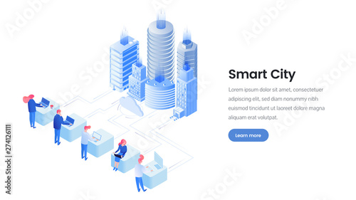 Smart city isometric landing page template