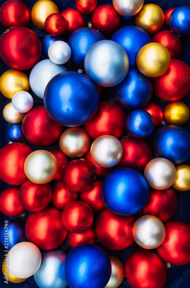 Heap of multiple various colorful christmas balls. Close up Heap of multiple various colorful christmas balls. Close up