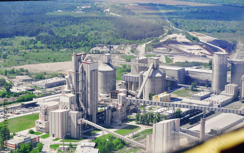 A large concrete plant in Russia, photographed from a bird's eye view from a quadcopte
