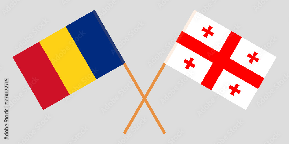 Georgia and Romania. Crossed Georgian and Romanian flags