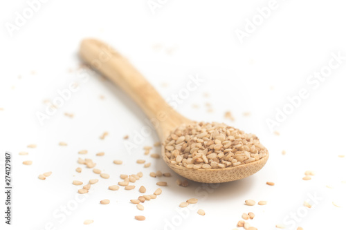 White Sesame in a wooden spoon