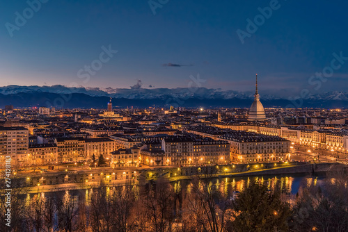 The city of Turin by night seen from Monte dei Cappuccini