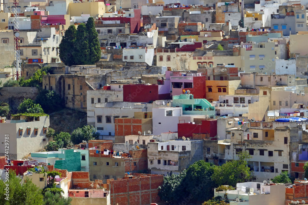 Colorful houses in the old town of Moulay Idriss, Morocco, Africa