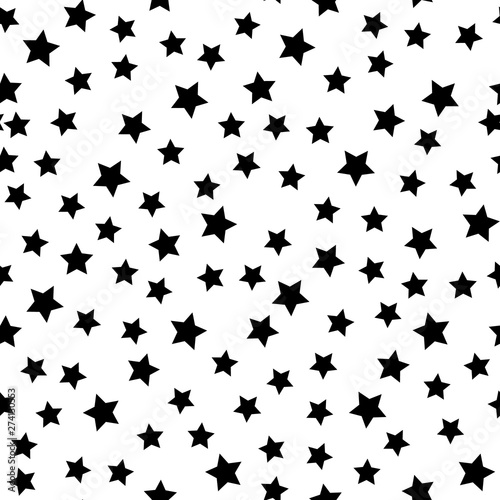 Star seamless pattern. White and black retro background. Chaotic elements. Abstract geometric shape texture. Effect of sky. Design template for wallpaper wrapping  textile. Vector Illustration.