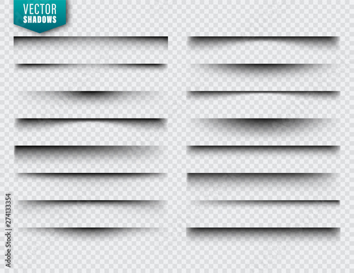 Vector shadows set. Page dividers on transparent background. Realistic isolated shadow. Vector illustration.