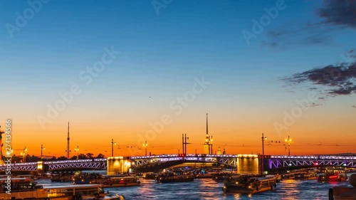 St. Petersburg timelapse Palace Bridge. White nights in St. Petersburg. Beautiful cityscape
