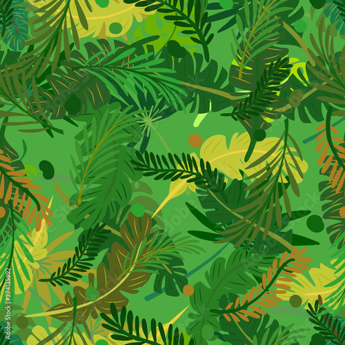 Seamless repeating pattern of a variety of branches with leaves.