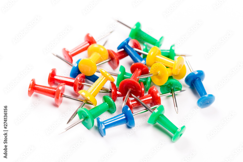 set of colorful push pins isolated on white background. set of colorful push pins isolated on white background.