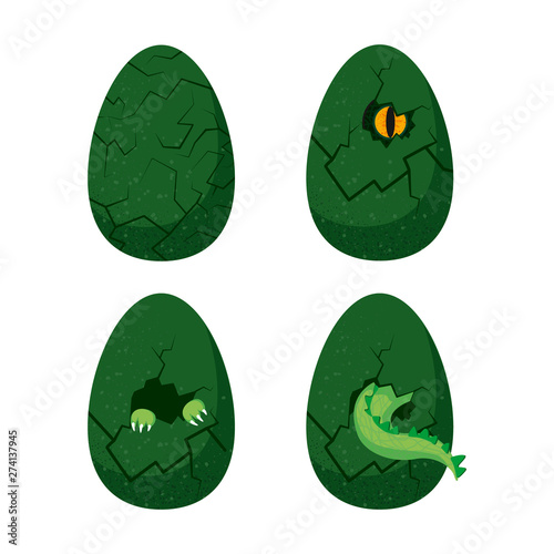 set of dinosaur eggs in the process of Hatchling. Cartoon. Vector