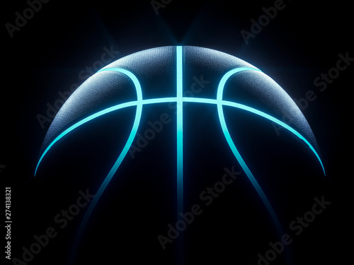 3D rendering of Futuristic basketball ball with blue glowing neon lights © Martin Piechotta