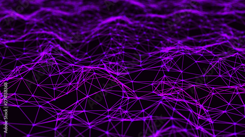 Network of bright connected dots and lines. Abstract digital background. 3d rendering.