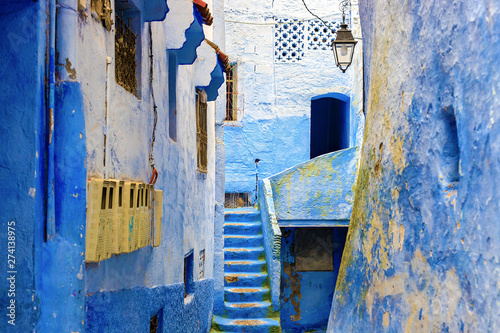 Chefchaouen, a city with blue painted houses. A city with narrow, beautiful, blue streets. © Natallia