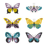 Illustration of cute vector butterflies set isolated on white background