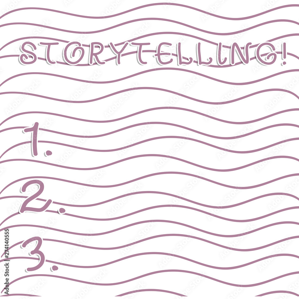 Handwriting text writing Storytelling. Conceptual photo activity writing stories for publishing them to public Horizontal Repetition of Curvy Violet Lines Print Pattern on White Isolated