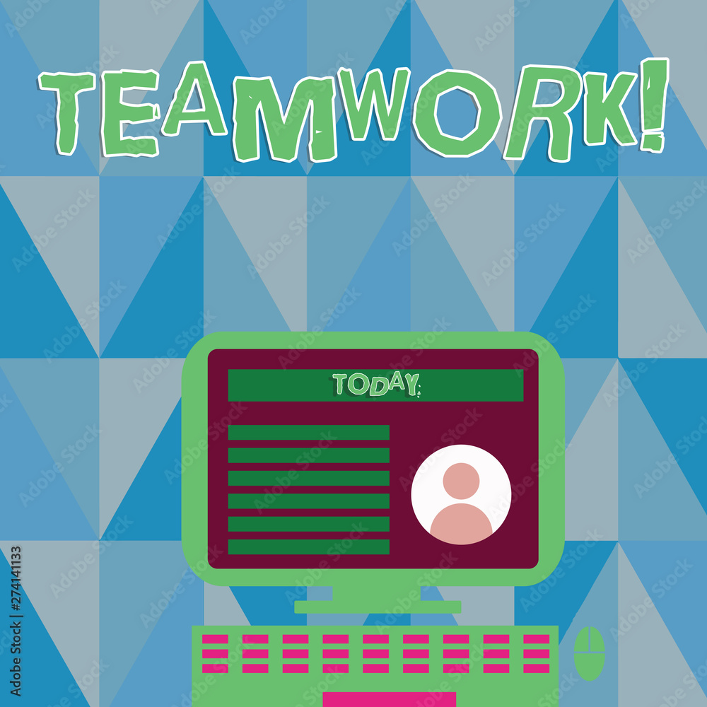 Word writing text Teamwork. Business photo showcasing combined action of group especially when effective and efficient Desktop Computer Mounted on Stand with Online Profile Data on Monitor Screen Word writing text Teamwork. Business photo showcasing combined action of group especially when effective and efficient Desktop Computer Mounted on Stand with Online Profile Data on Monitor Screen