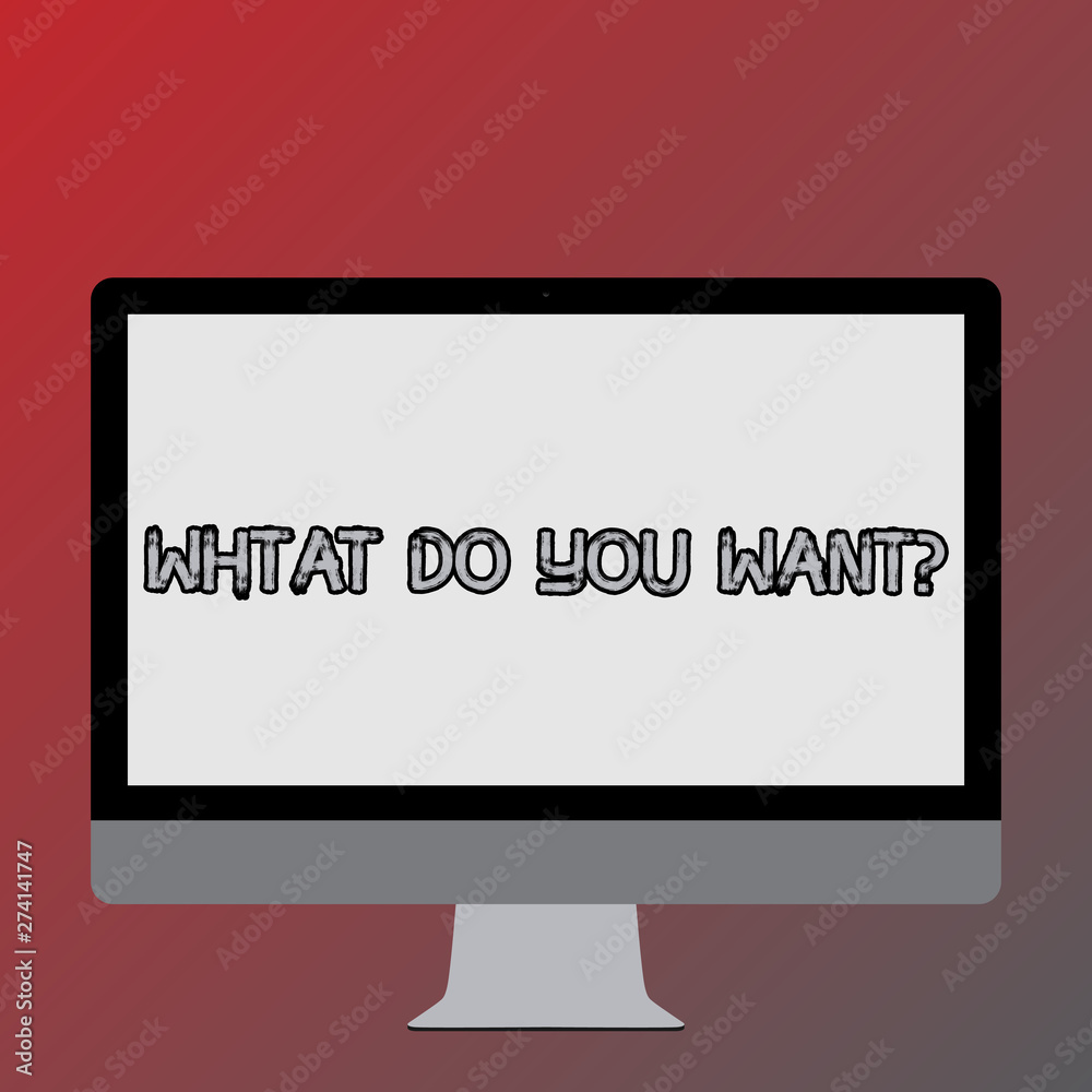 Text sign showing What Do You Want Question. Business photo text say or write in order to ask demonstrating about something Blank White Computer Monitor WideScreen Mounted on a Stand for Technology Text sign showing What Do You Want Question. Business photo text say or write in order to ask demonstrating about something Blank White Computer Monitor WideScreen Mounted on a Stand for Technology
