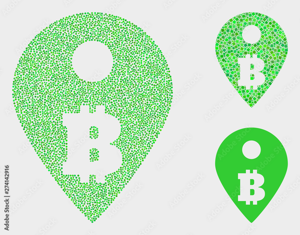 Pixelated and mosaic bitcoin map marker icons. Vector icon of bitcoin ...