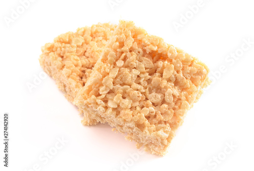 Photography Marshmallow Crispy Rice Cereal Treat Bars on a White Background
