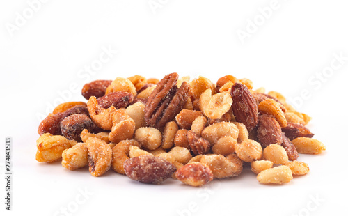 Foto Honey Roasted Nuts Isolated on a White Background