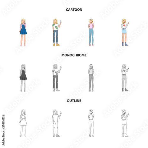 Vector design of posture and mood icon. Set of posture and female vector icon for stock.
