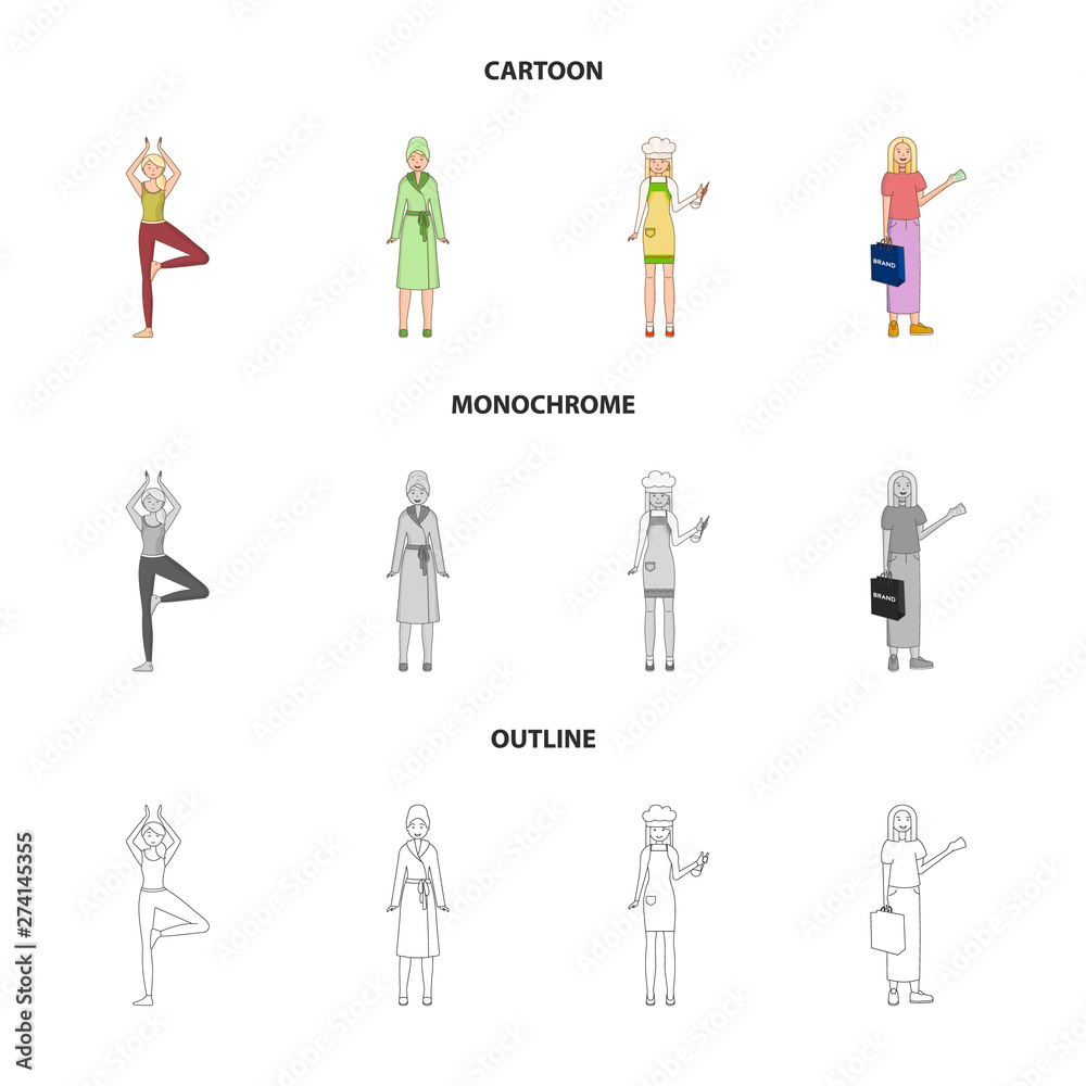 Isolated object of posture and mood icon. Collection of posture and female vector icon for stock.
