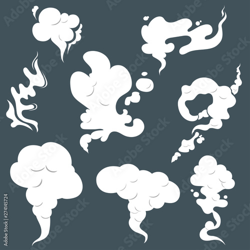 Smoke clouds. Steam cloud set. Fog flat isolated clipart. Steam smoke clouds of cigarettes. Vector