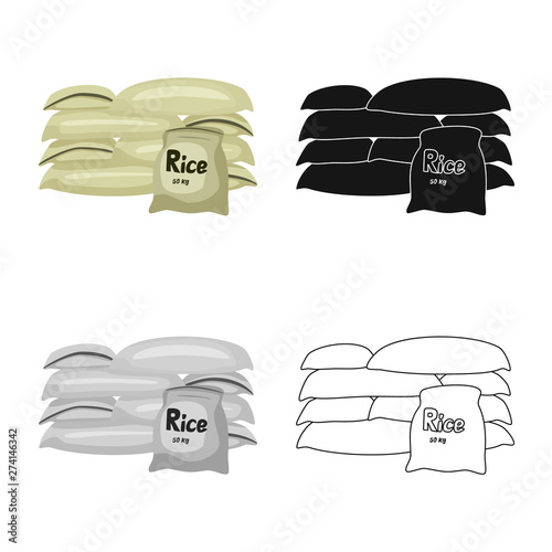 Isolated object of bag and rice sign. Set of bag and wholesale stock symbol for web.