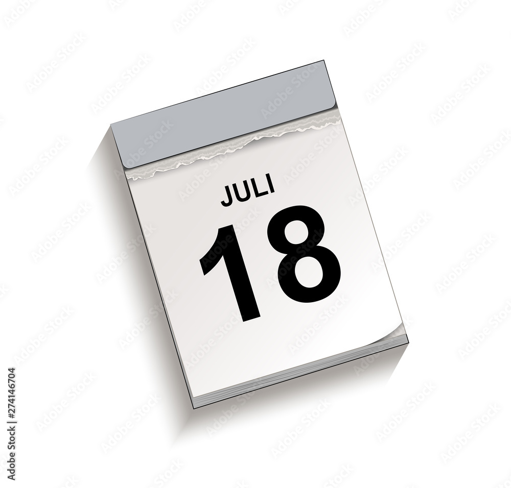 Kalender juli 18, Abreißkalender mit Datum, Vektor Illustration isoliert auf weißem Hintergrund