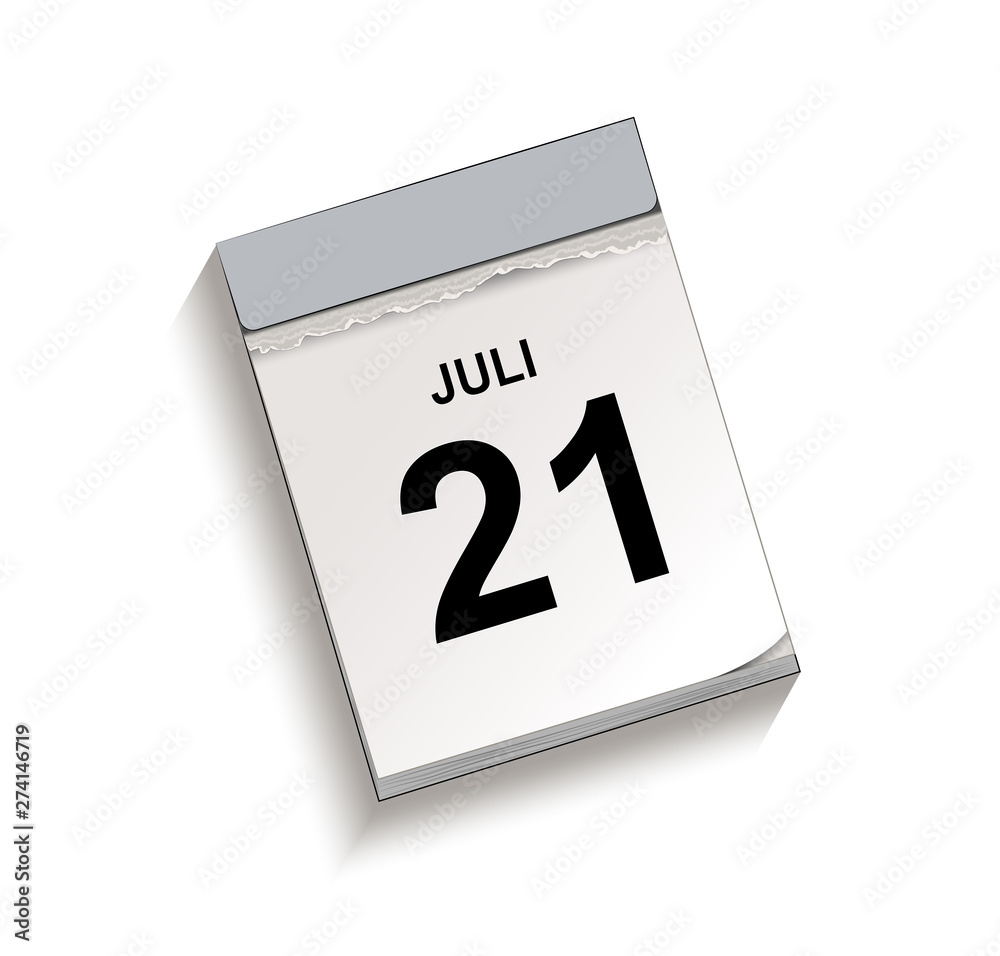 Kalender Juli 21, Abreißkalender mit Datum, Vektor Illustration isoliert auf weißem Hintergrund