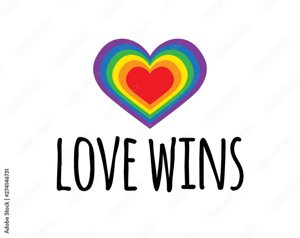Vector lgbt rainbow flag heart poster banner with love wins lettering ...