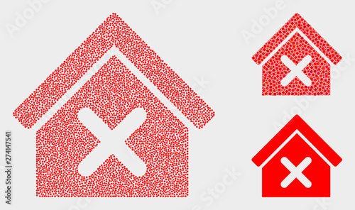 Pixel and mosaic closed house icons. Vector icon of closed house created of scattered spheric dots. Other pictogram is combined from dots.