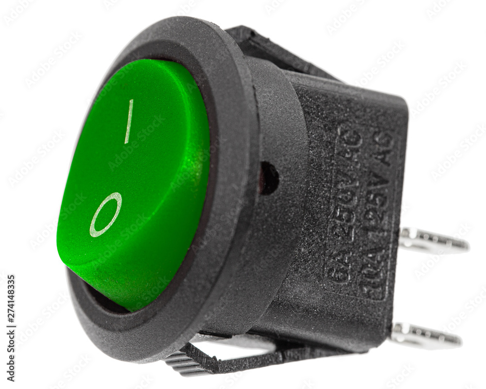 Green power switch, isolated on white background, with clipping path Green power switch, isolated on white background, with clipping path