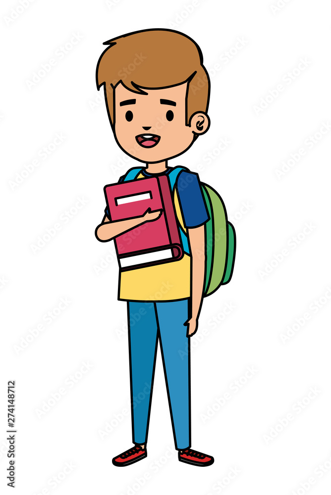 happy student boy with schoolbag and books happy student boy with schoolbag and books