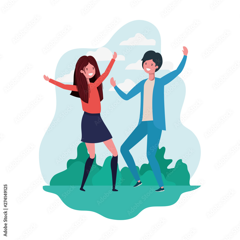 couple dancing in landscape with trees and plants couple dancing in landscape with trees and plants