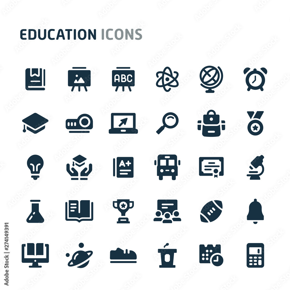 Education Vector Icon Set. Fillio Black Icon Series.