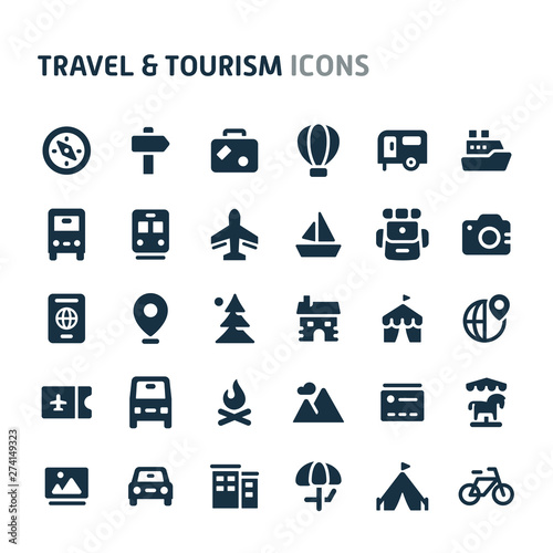 Travel & Tourism Vector Icon Set. Fillio Black Icon Series.