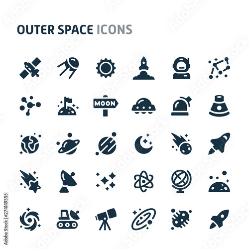 Outer Space Vector Icon Set. Fillio Black Icon Series.