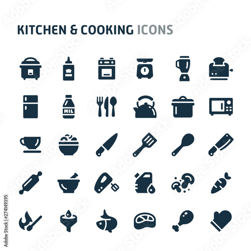 Kitchen & Cooking Vector Icon Set. Fillio Black Icon Series.