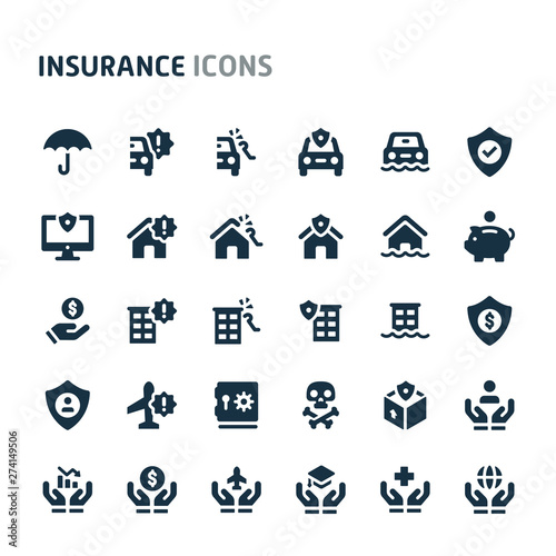 Insurance Vector Icon Set. Fillio Black Icon Series.