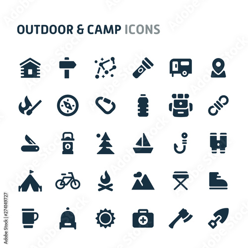 Outdoor & Camp Vector Icon Set. Fillio Black Icon Series.